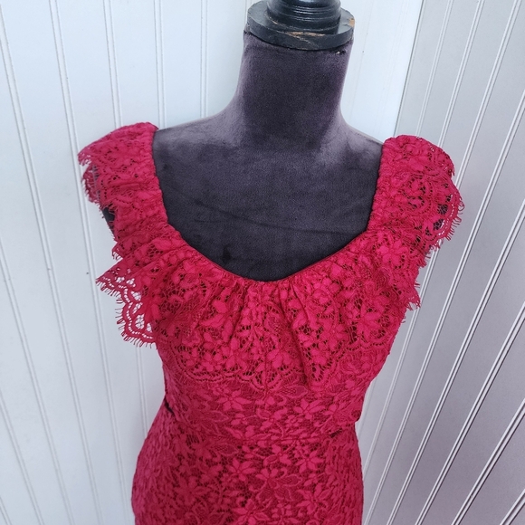Express Lace Side Cutout Ruffle Dress  Gorgeous Hot Pink Women's Off Shoulders S - Picture 5 of 16